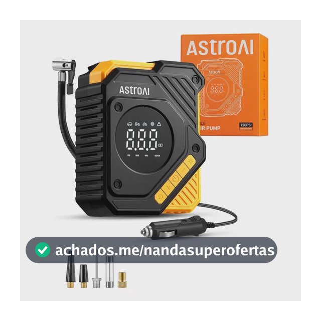 Compressor de ar para pneus de automóveis AstroAI CC,bomba digital para pneus de 150PSI com manômetro,grande visor LCD,predefinição inteligente e parada automática,para pneus de automóveis