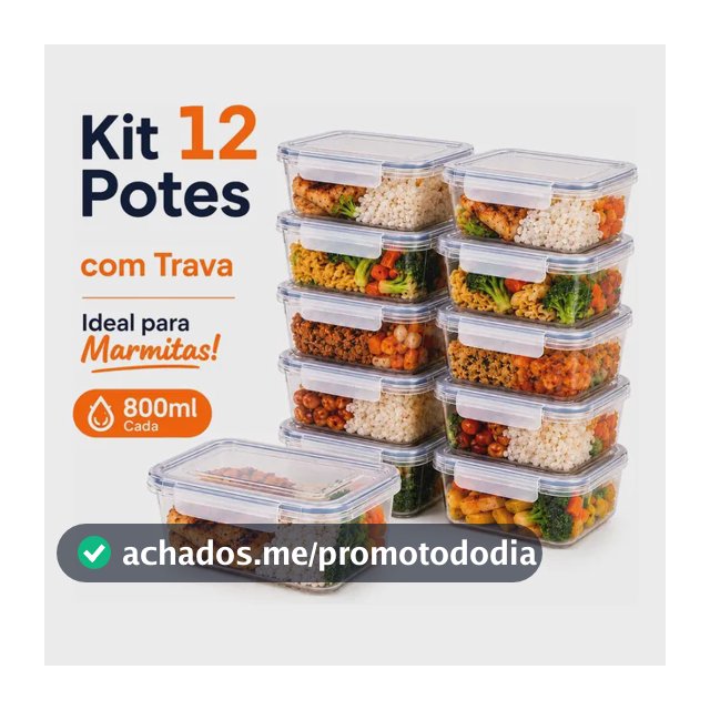 Kit 12 Potes Marmita Com Trava Lateral Freezer Microondas Transparente