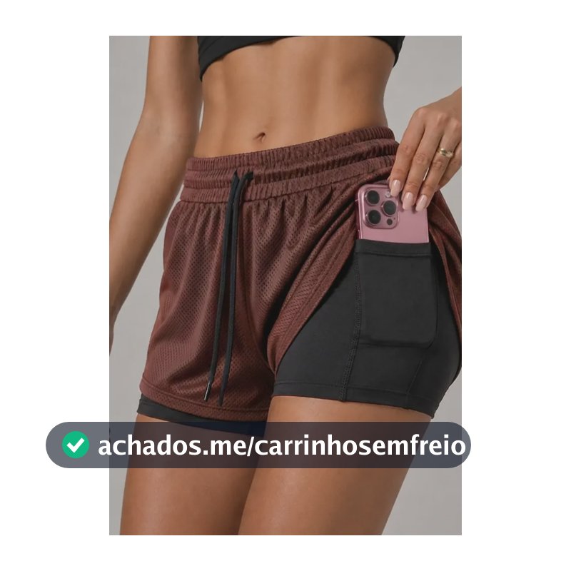 Shorts Feminino Duplo Bermuda 2 Em 1 Compressão Academia Marrom M