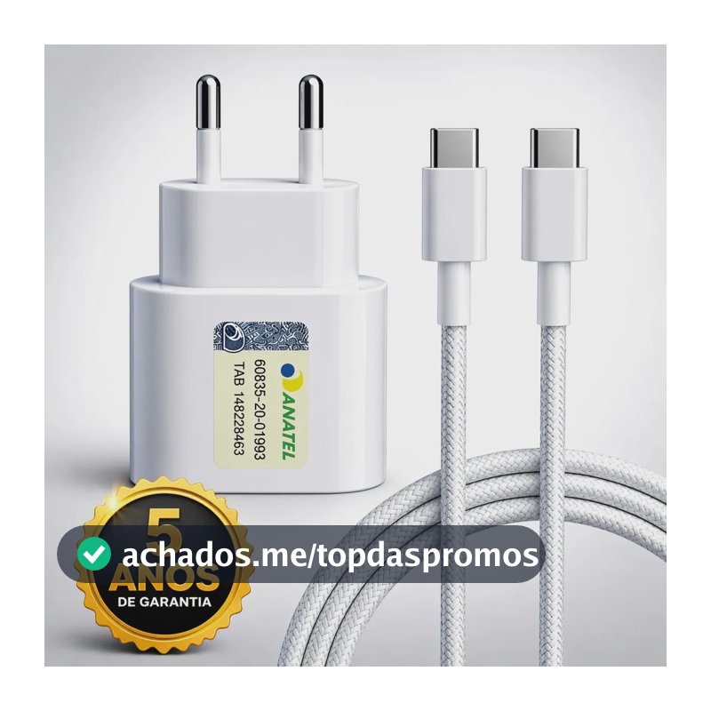 Carregador Turbo Super Rápido 30w Para iPhone 15 16 17 Pro Max - Cabo Blindado Tipo Usb C Dtimp