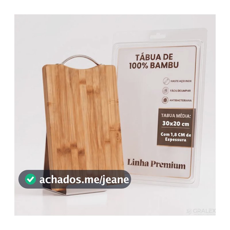 Tábua de Corte de Bambu com Alça Inox para Carnes e Legumes