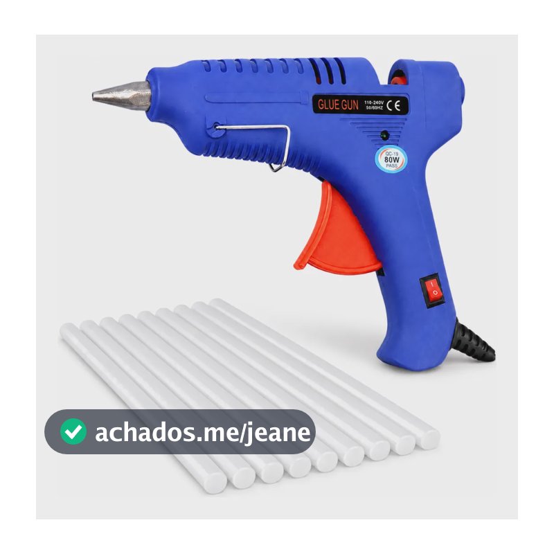 Kit Pistola Cola Quente 80w + 10 Bastões De 30cm Bico Fino Azul 127/220v