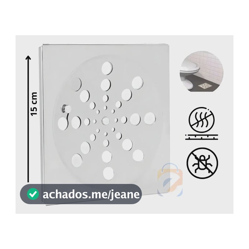 Tampa Ralo Grelha Quadrada 15x15 Para Banheiro Com Fecho Rotativo Abre E Fecha Em Aço Inox Etools Ferramentas