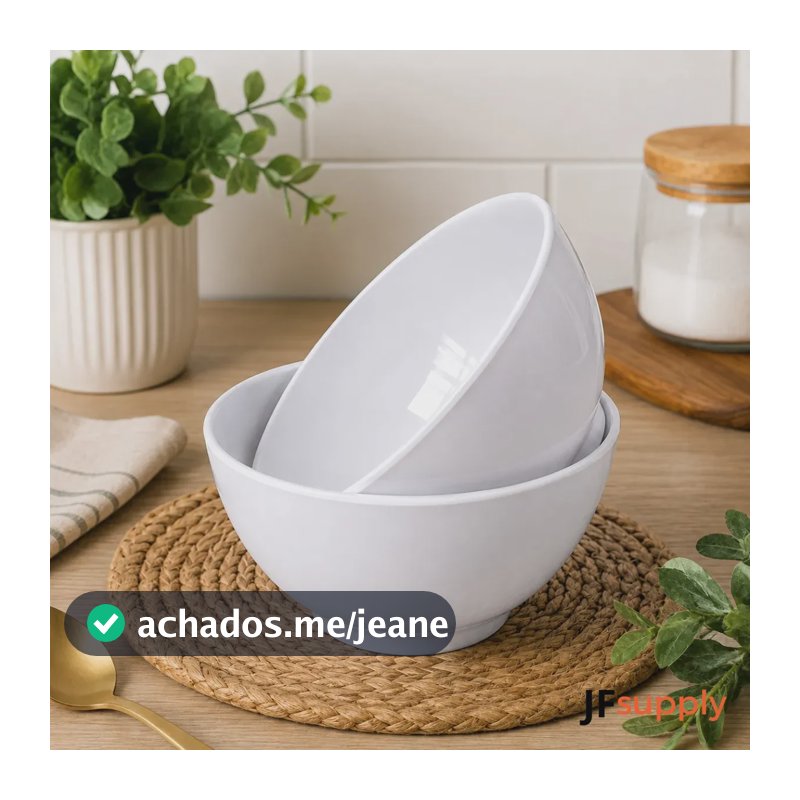 Kit 12 Cumbucas 420ml Branca de Melamina JF Supply Tigelas Reutilizáveis Para Sopa Caldo Sobremesa