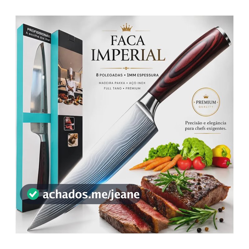 Faca Chef Profissional 8 Pol Aço Inox Corte Preciso Ultra Afiado Cabo Madeira Pakka Antiderrapante Profissional Premium Ideal Para Carnes Legumes Peixes Frutas Cozinha Gourmet Churrasco Picanha