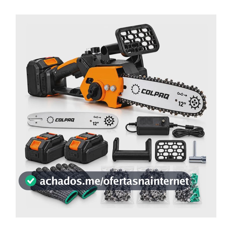Moto Serra Elétrica 12 Polegadas 2 Baterias E 3 Correntes Portátil Recarregável Profissional Marca Colpaq