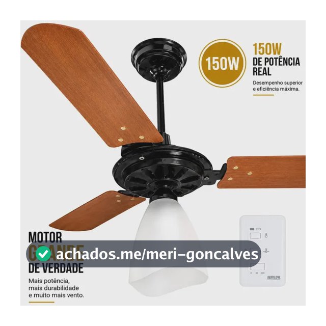Ventilador De Teto Ventilow Luna Turbo 3 Pás Cor Mogno Cor Da Estrutura Preto 150w De Potência Moderno E Silencioso