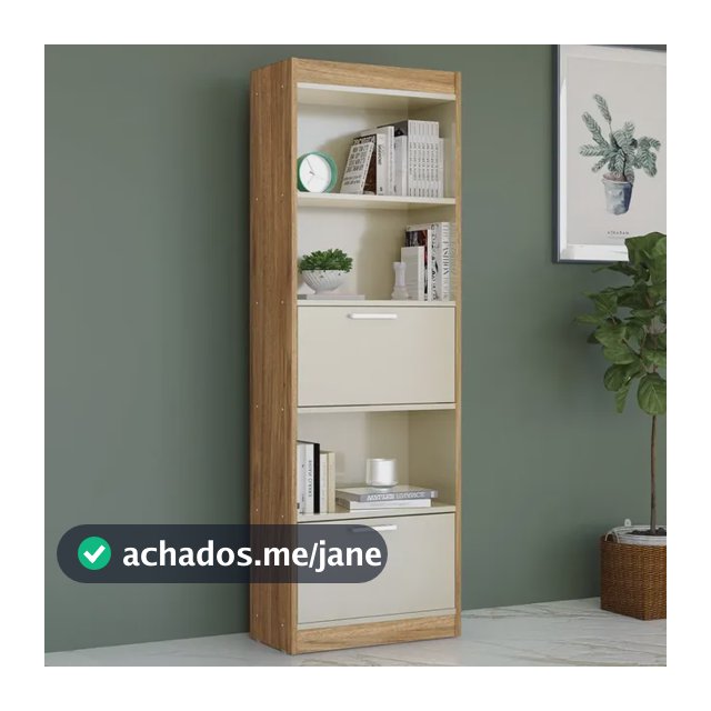 Organizador Multiuso Vertical 5 Prateleiras 2 Portas Livros Off White/nature