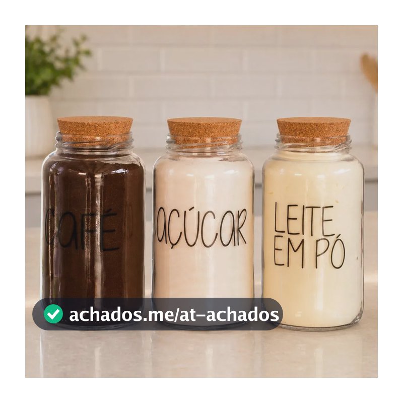 Kit 3 Potes De Vidro 810ml - Tampa De Rolha Cantinho Do Café Cor Café Açúcar Leite Em Pó