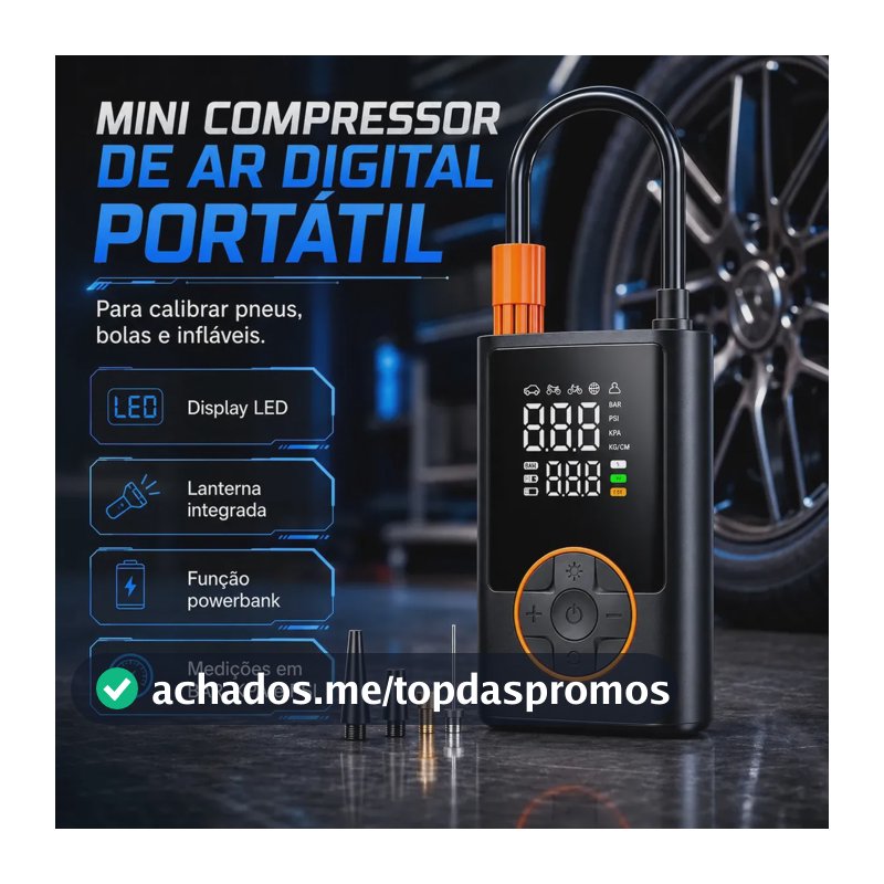 Compressor Portátil Car Air Pump Digital Com Visor Para Carro Moto Bike Calibrador De Pneu Multifuncional