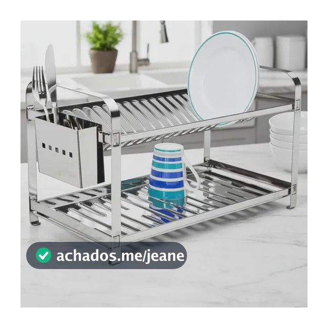 Escorredor 20 Pratos Com Porta Talher Em Aço Inox Cinza