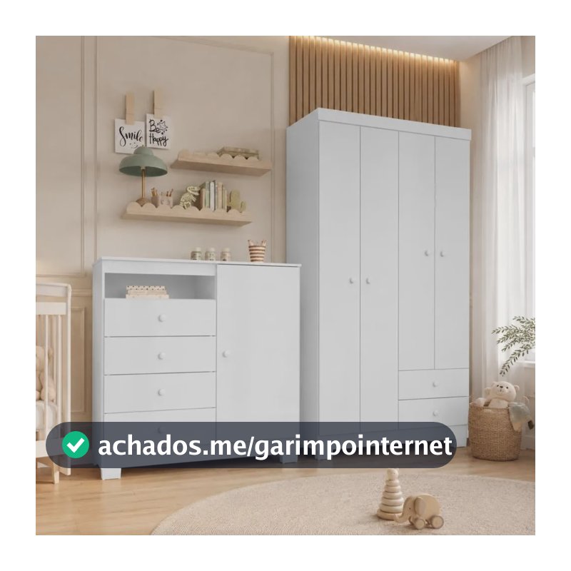 Guarda Roupa Infantil C/ Comoda Sapateira Branco Quarto Bebe Branco Flex