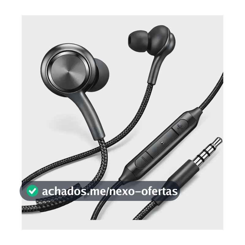 Fone De Ouvido P2 Microfone E Controle Com Fio Nylon Reforçado Para Celular, Notebook, Pc E Smartphone Cor Preto