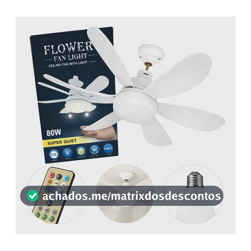 Lâmpada Ventilador Teto VT02 80w Led E27 Luz Frio Quente Bivolt