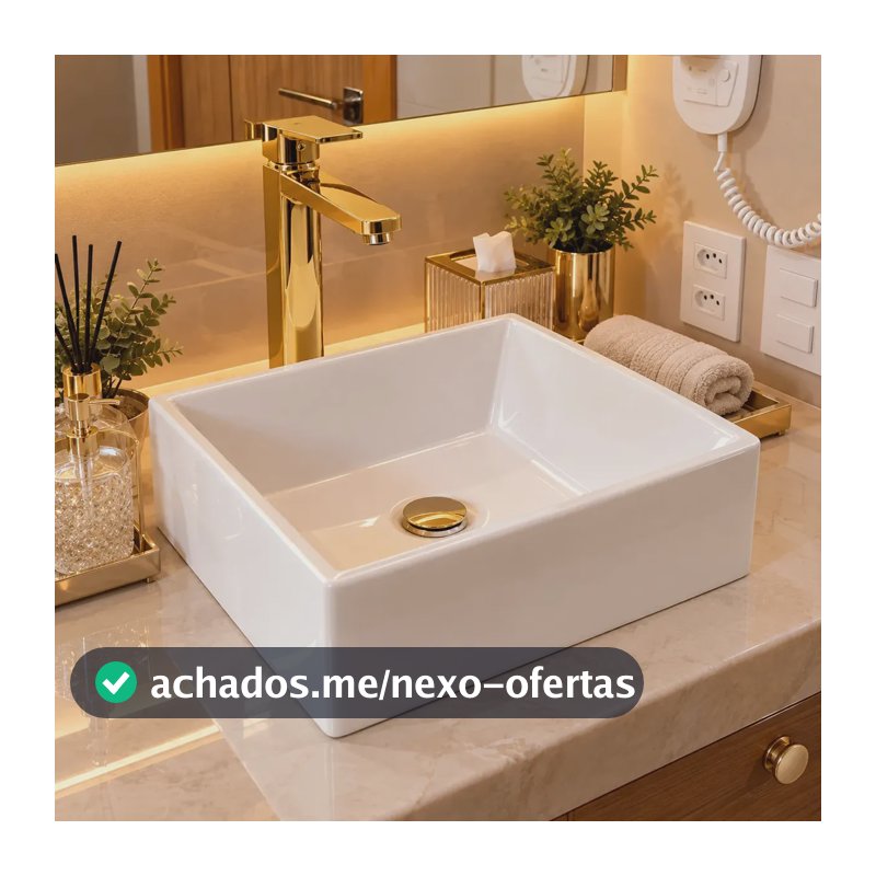 Cuba de Sobrepor Quadrada 30,5x27cm Branco Mármore Sintético para Banheiro/Lavabo Movelove