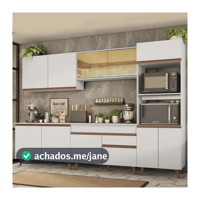 Armário De Cozinha Completa Modulada com Balcão para Cooktop Madesa Reims GRRM31000109 Com Armário Branco