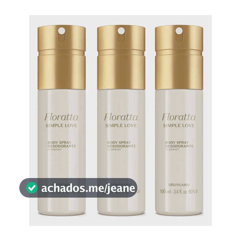 Combo Body Spray Floratta Simple Love 100ml Kit com 3 Unidades