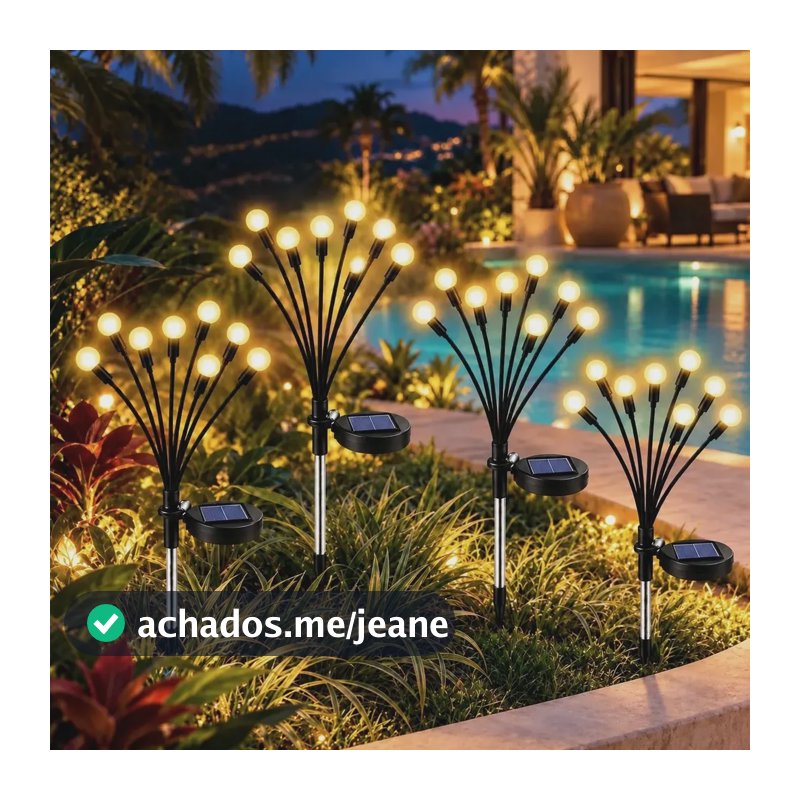 4 Enfeites De Jardim Luz Solar Pisca Luzes Vagalume Led 70cm Branco Quente Energia Solar