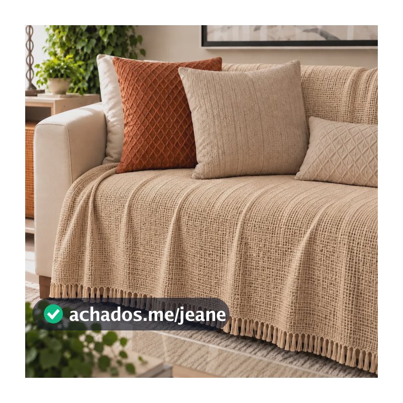 Manta Para Sofá  300 X 180 Super Grande Decorativa Luxuosa Areia Liso