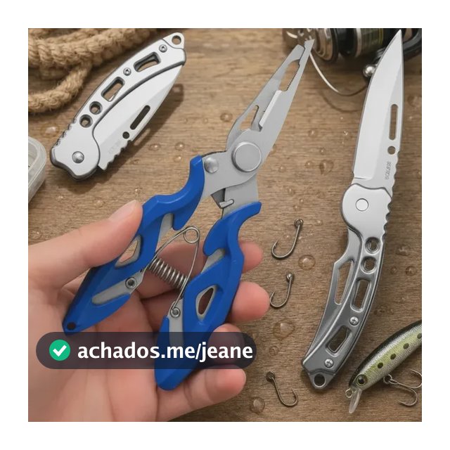 Alicate De Pesca + Canivete Inox - Alicate Corta Linha Tira Remove Anzol Troca Garatéia Jig Split Ring Peixe Tucunare Tilápia Pacú Cor Sortido Marca Dnc Digital