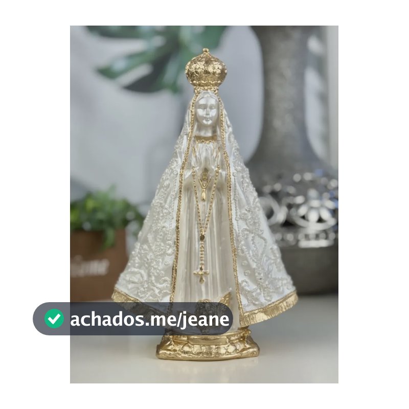 Nossa Senhora Aparecida 22cm Gesso Catolico Bordado Dourado Branco Perolado E Dourado