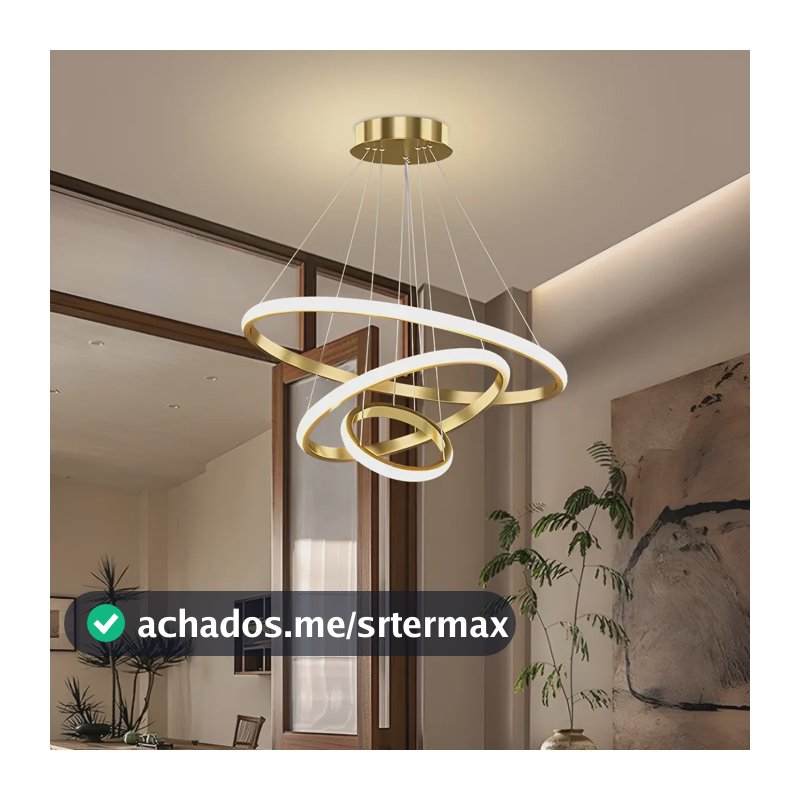 Lustre Led Sala Moderno 60w, 3 Arcos Pendente Luminária Teto 127/220v Dourado