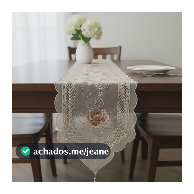 Caminho De Mesa Bordado Guipir 40x220cm Rendado Bege Floral