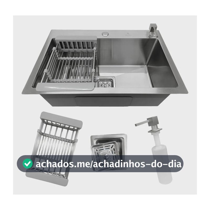 Cuba Pia Cozinha Gourmet Quadrada Aço Inox 304 Escovada 60x40cm com Acessórios Stillus Home