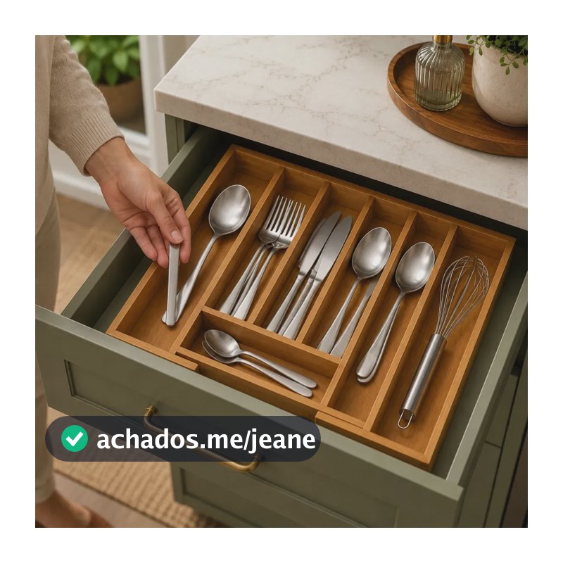 Porta Talheres Extensível Organizador de Gaveta 7 Divisórias Ajustável Faca Garfo Colher Talher Utensílio Cozinha Madeira