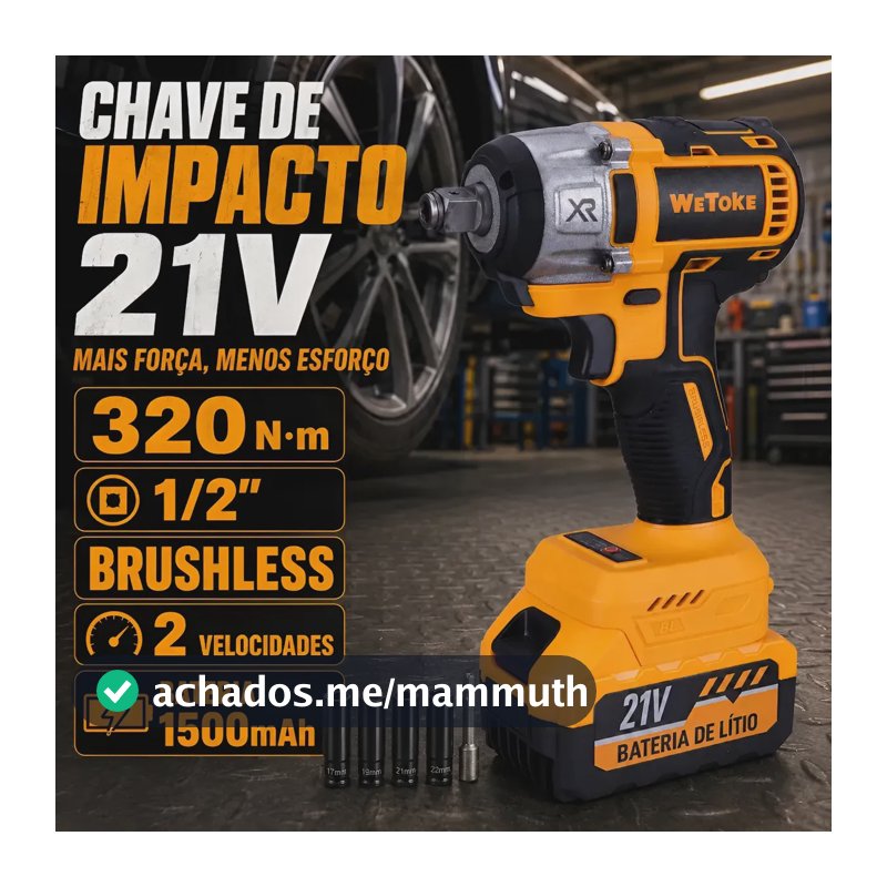 Chave Impacto Bateria 21v Parafusadeira Furadeira Brushless Amarelo 127/220v
