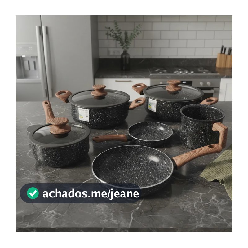 Jogo Panelas Preto Cerâmica Antiaderente Grosso Premium Luxo Preto -6pç