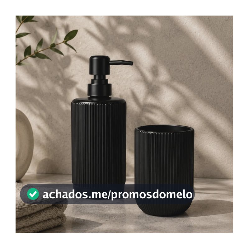 Kit Banheiro Lavabo Porta Sabonete Liquido Vidro Acessórios Preto
