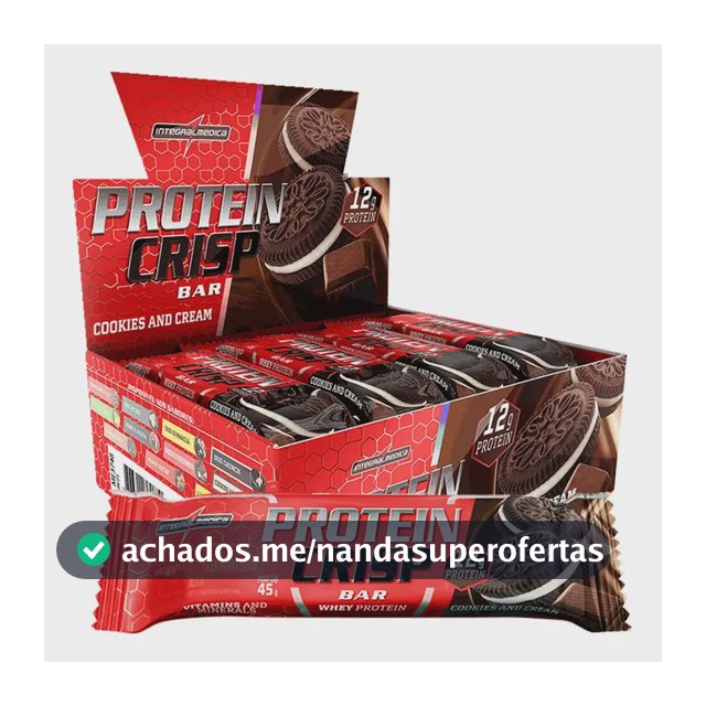 Barra de Proteína Whey Crisp Bar Cookies & Cream 12un Integralmedica - Proteína de Alta Qualidade e Sabor Incrível para Treinos