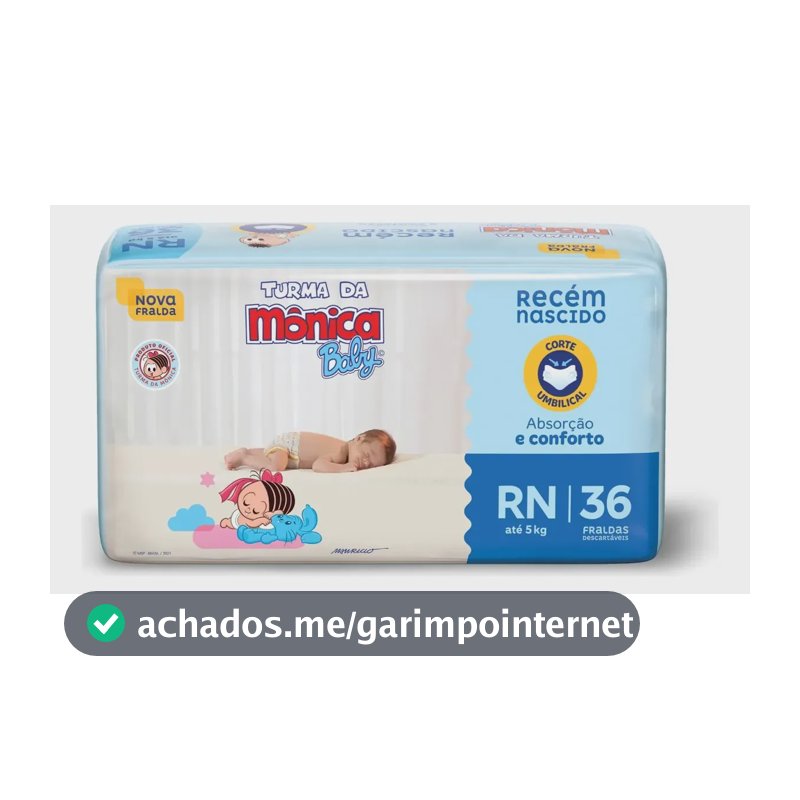 Fralda Descartável Turma da Mônica Baby Recém-Nascido RN Pacote 36 Unidades