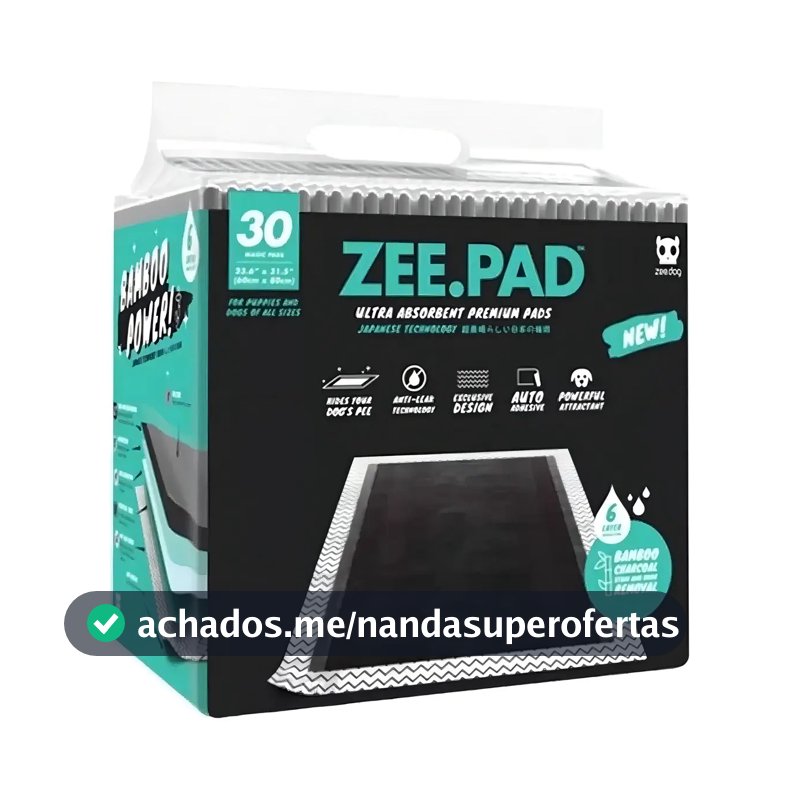 Tapete Higiênico Zee Pad 30 Unidades 80x60 - Preto Zeedog