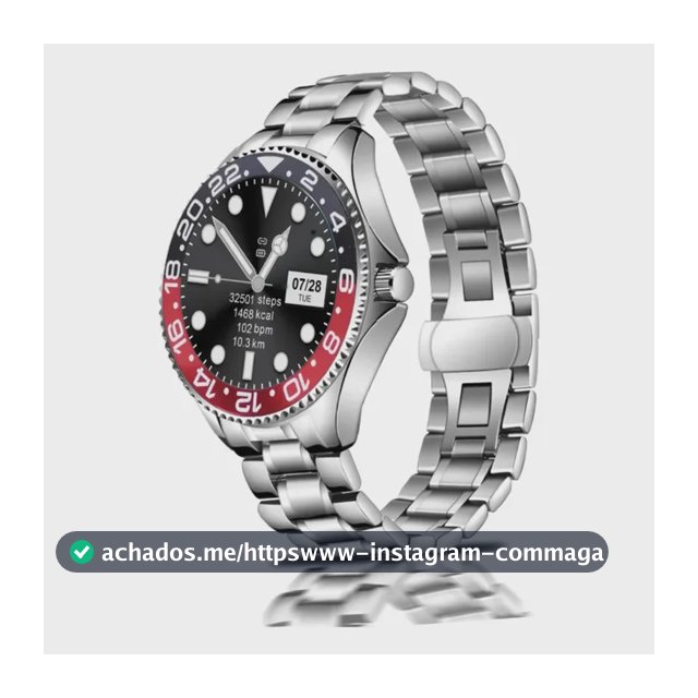 Smartwatch Aço - Relógio Inteligente Esportivo Premium Prata Mesh Vermelho