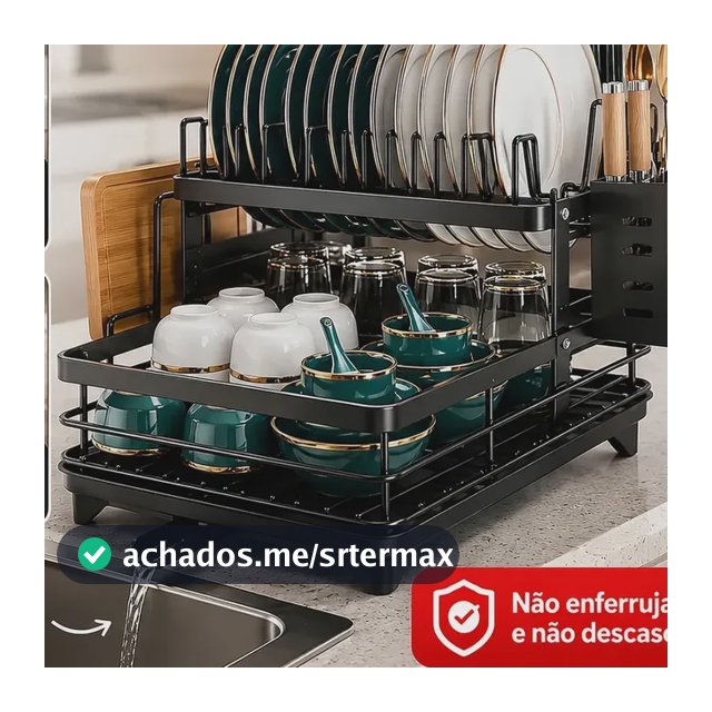 Escorredor De Louça Inoxidável 2 Andares Drenagem Automática Bandeja Grande 360o Organizador Pia Com Porta Talheres Tigelas Pratos