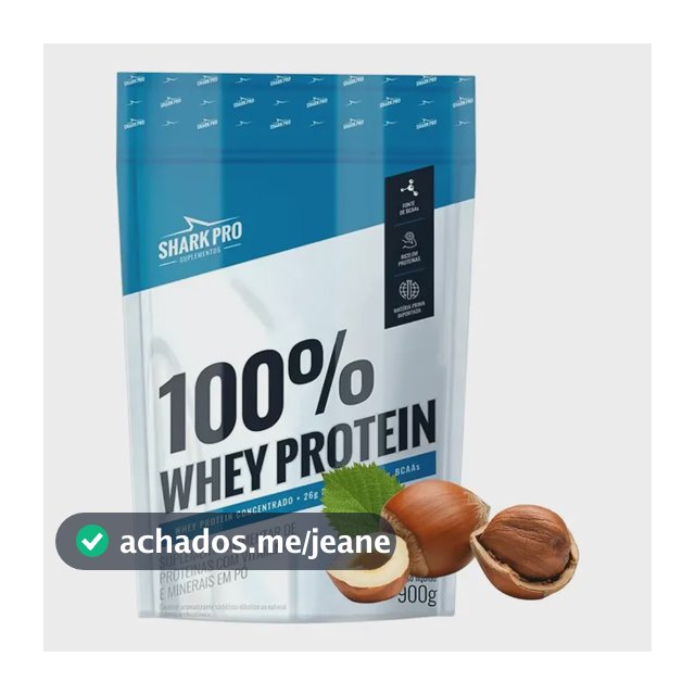 Whey Protein 100% Shark Pro Proteína Concentrada Refil 900g Sabor Avelã