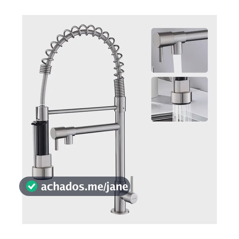 Torneira Cozinha Gourmet Bancada Flexível Luxo Para Cuba Pia Inox 304 Fria Cor Escovado Prateado Winda