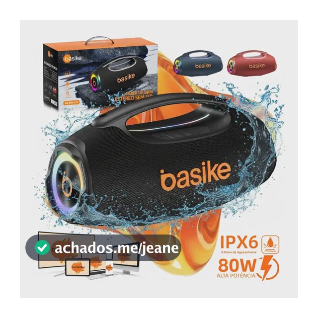 Basike Caixa de Som Portátil Com Bluetooth Boombox 80W 8000Mah 10hrs Sem fio IPX6 À Prova D'água Com Bateria Recarregavel Luz RGB Hifi TWS Bass Forte Áudio de Alta Qualid Para TV Festa Casa Subwoofer
