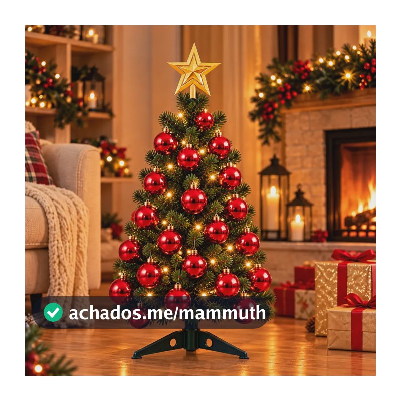 Árvore Natal Decorada 60cm Mesa Pinheiro Pisca Enfeites Luxo Verde/vermelho