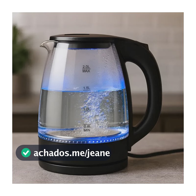 Chaleira Elétrica Vidro 2 Litros Jarra Transparente Com Led Preto 127v