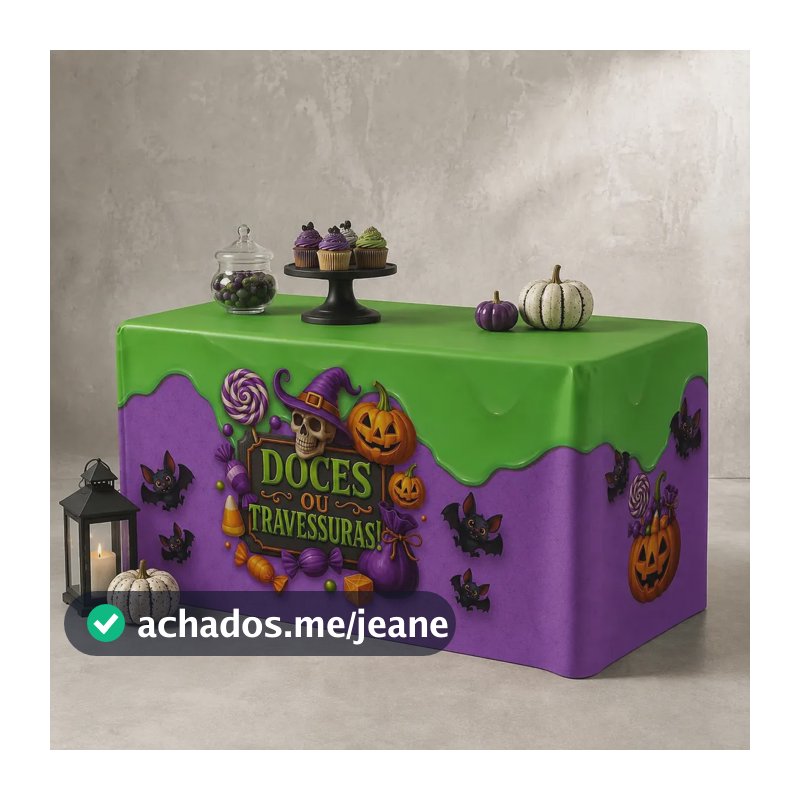 Capa de Mesa Halloween Infantil Toalha para Mesa de Plástico Dia das Bruxas Veste Fácil Doces ou Travessuras em Tecido Sublimado