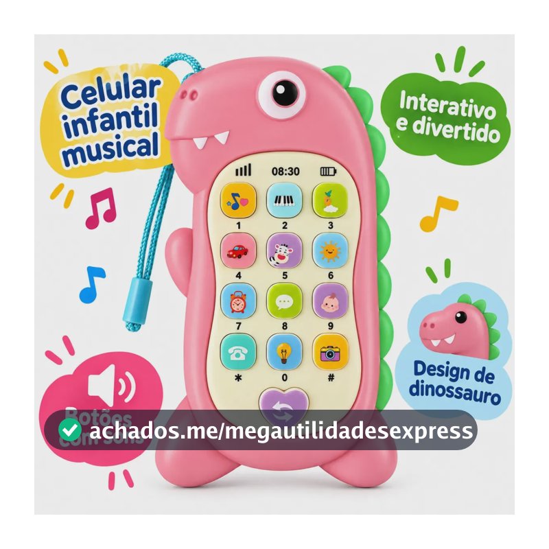 Celular Infantil Musical Interativo Telephone Brinquedo Mordedor Para Bebê Educativo Cor Rosa e Verde