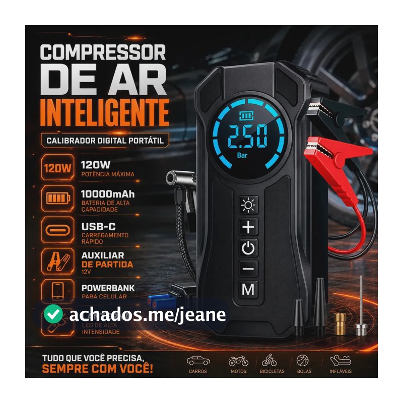 Compressor De Ar Compacto 150 Psi Para Pneus De Portátil Leves Air Pump Auxiliar De Partida Veículos E Powerbank