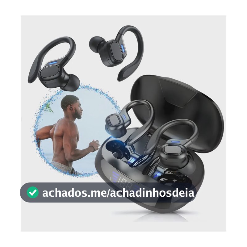 Fone de Ouvido Bluetooth 5.3 Tws Sem Fio Esportivo Compatível Com iPhone Samsung Xiaomi Lenovo Motorola xt80 Com Gancho Premium KAPBOM Preto