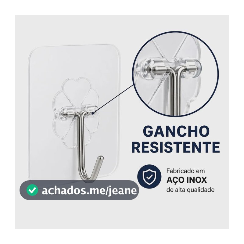 Kit 30 Ganchos Adesivos Parede Transparente Inox Não Fura Suporte Cabide Pendura Vassoura Banheiro Cozinha