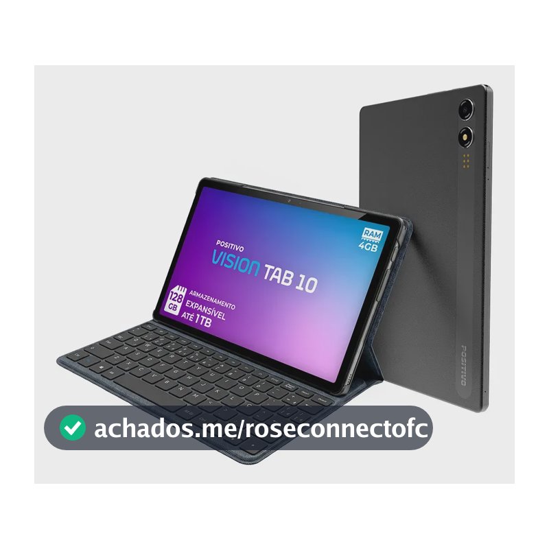 Positivo Vision TAB10 T3010 4GB RAM 128GB SSD com Capa Teclado Octa-Core 5 13MP Bateria 6000mAh Tela 10.1“ HD Wifi AC e 4G Full Lamination - Preto