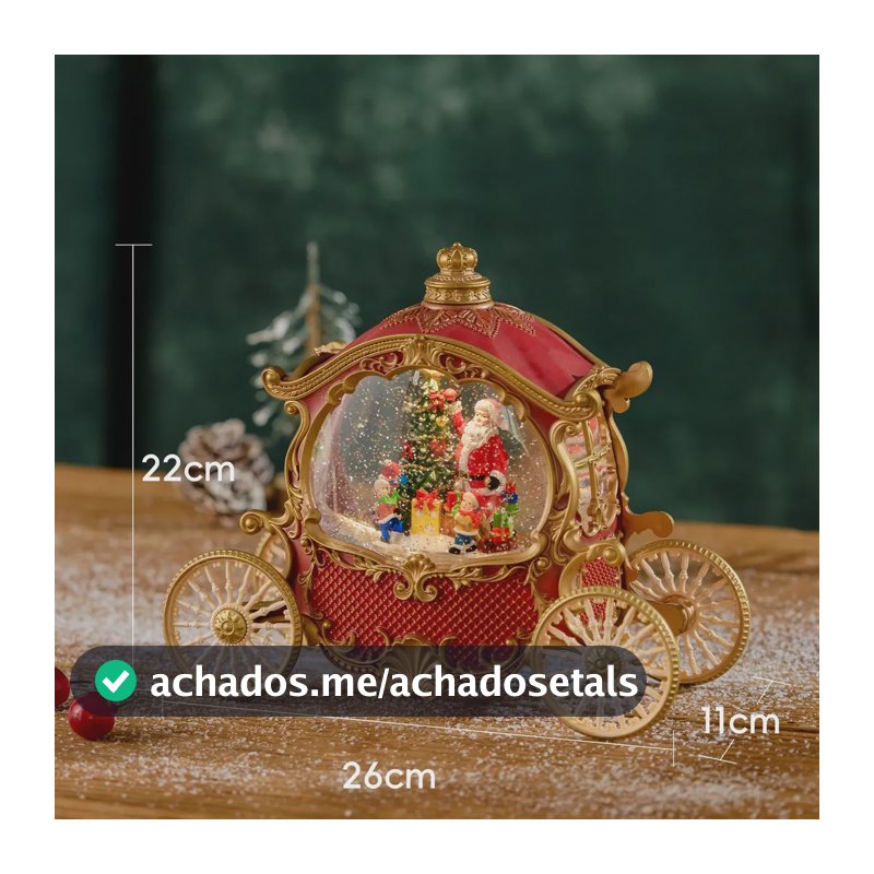 Globo De Neve Carruagem Vermelha Com Papai Noel E 8 Músicas Carruagem De Abóbora Vermelha 1.5v