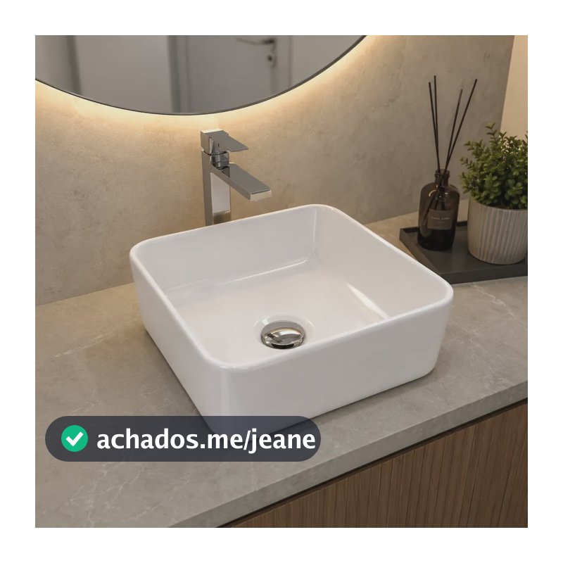 Cuba Quadrada 30cm Cerâmica Branco Banheiro Pia Vittabagno Branco Brilhante